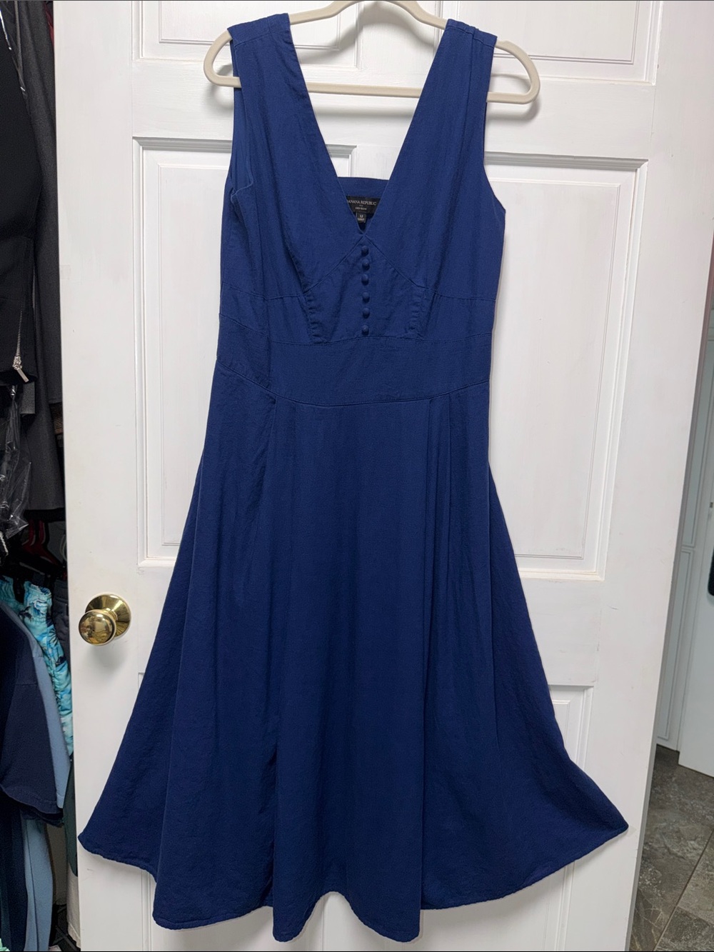 Banana Republic Deep Blue V-Neck Button-Front Midi Dress